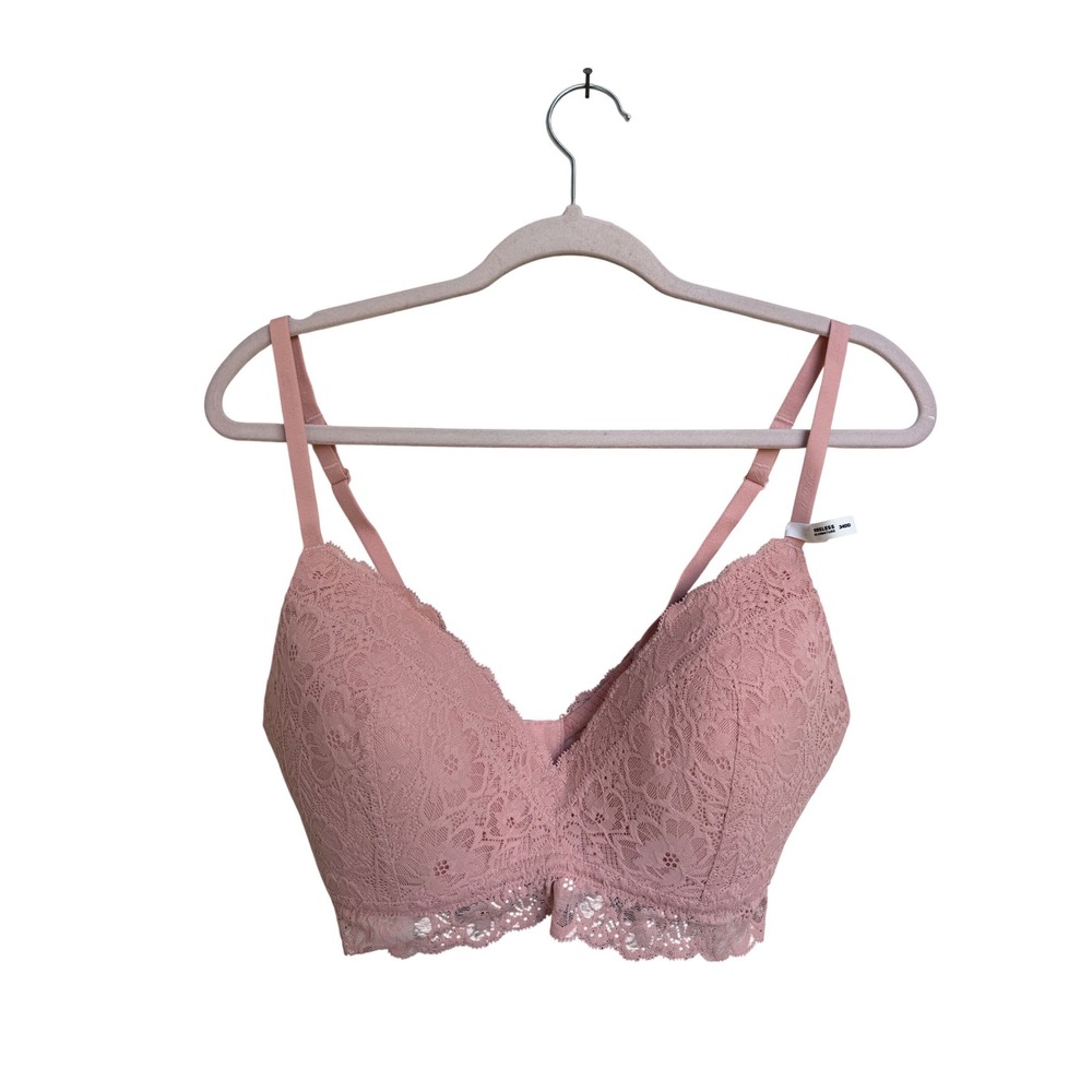 Aerie Dusty Rose Pink Floral Lace Wireless Longline Bralette Size 34DD NEW